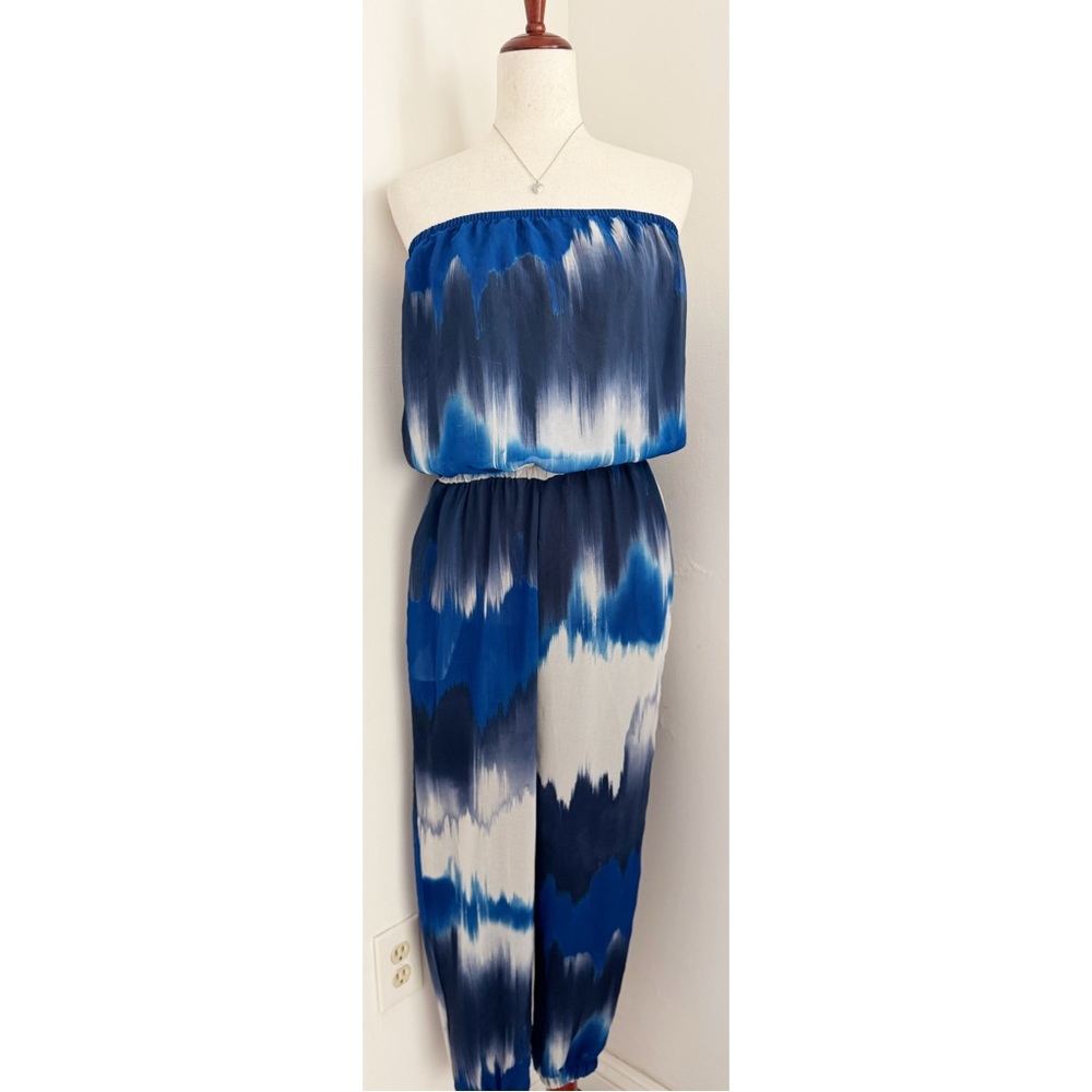 New York and Company Blue Strapless Jumpsuit